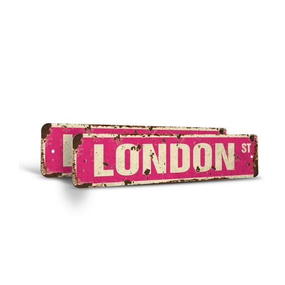 LONDON Vintage Style Rustic Street Sign – (2 Pack) Childrens Name Room Sign Retro Decorative Wall Sign for Home, Bar, Garage, or Outdoor Use | 6" X 24" Aluminum Metal Road Sign