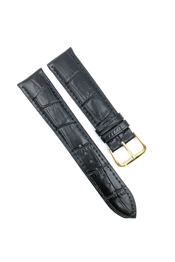 LONG ALLIGATOR GRAIN BLACK MATTE LEATHER WATCH STRAP