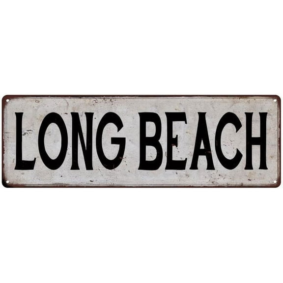LONG BEACH Vintage Look Rustic Metal 6x18 Sign City State 106180041290