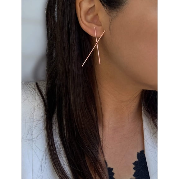 LONG CHOPSTICK 18K ROSE GOLD OVER STERLING SILVER EARRINGS