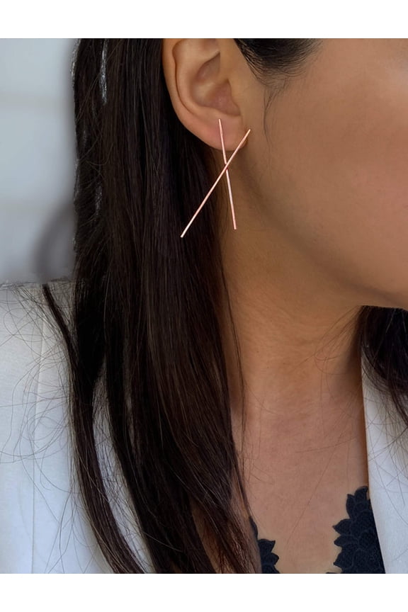 LONG CHOPSTICK 18K ROSE GOLD OVER STERLING SILVER EARRINGS
