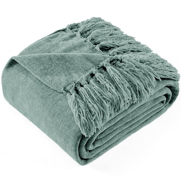 LONG CREATE Chenille Throw Blanket with Fringe Tassel for Couch Sofa Chair Bed, Sage Green 50" X 70"