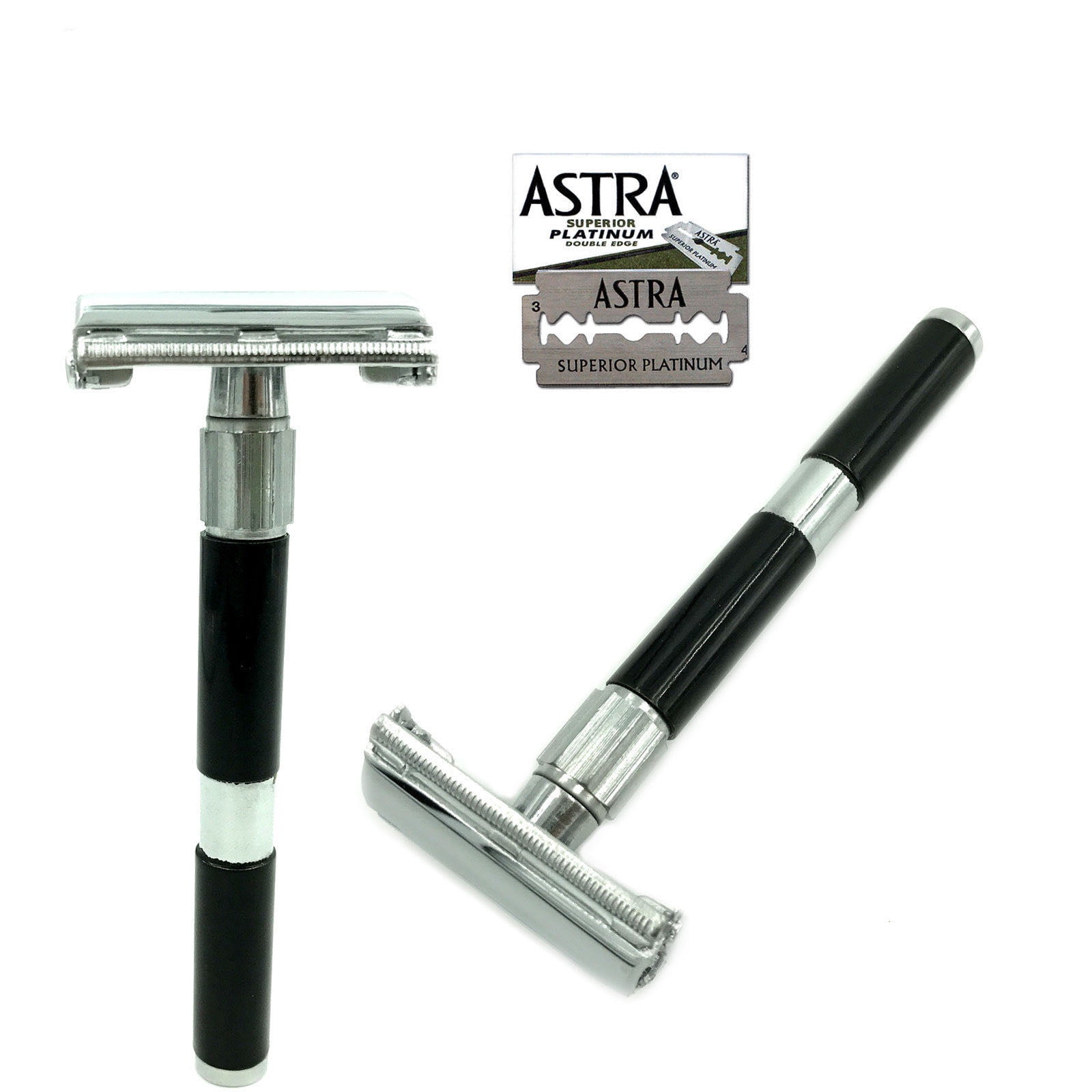LONG HANDLE DOUBLE EDGE BUTTERFLY OPENING SAFETY RAZOR + FREE BLADES ...