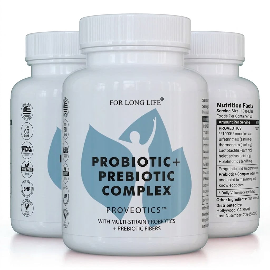 FOR LONG LIFE PROVEOTICS VEGAN PROBIOTIC SUPPLEMENT | Digestive Enzymes | Multi Enzymes with Prebiotics for Digestive Health for Women and Men (PACK 3)