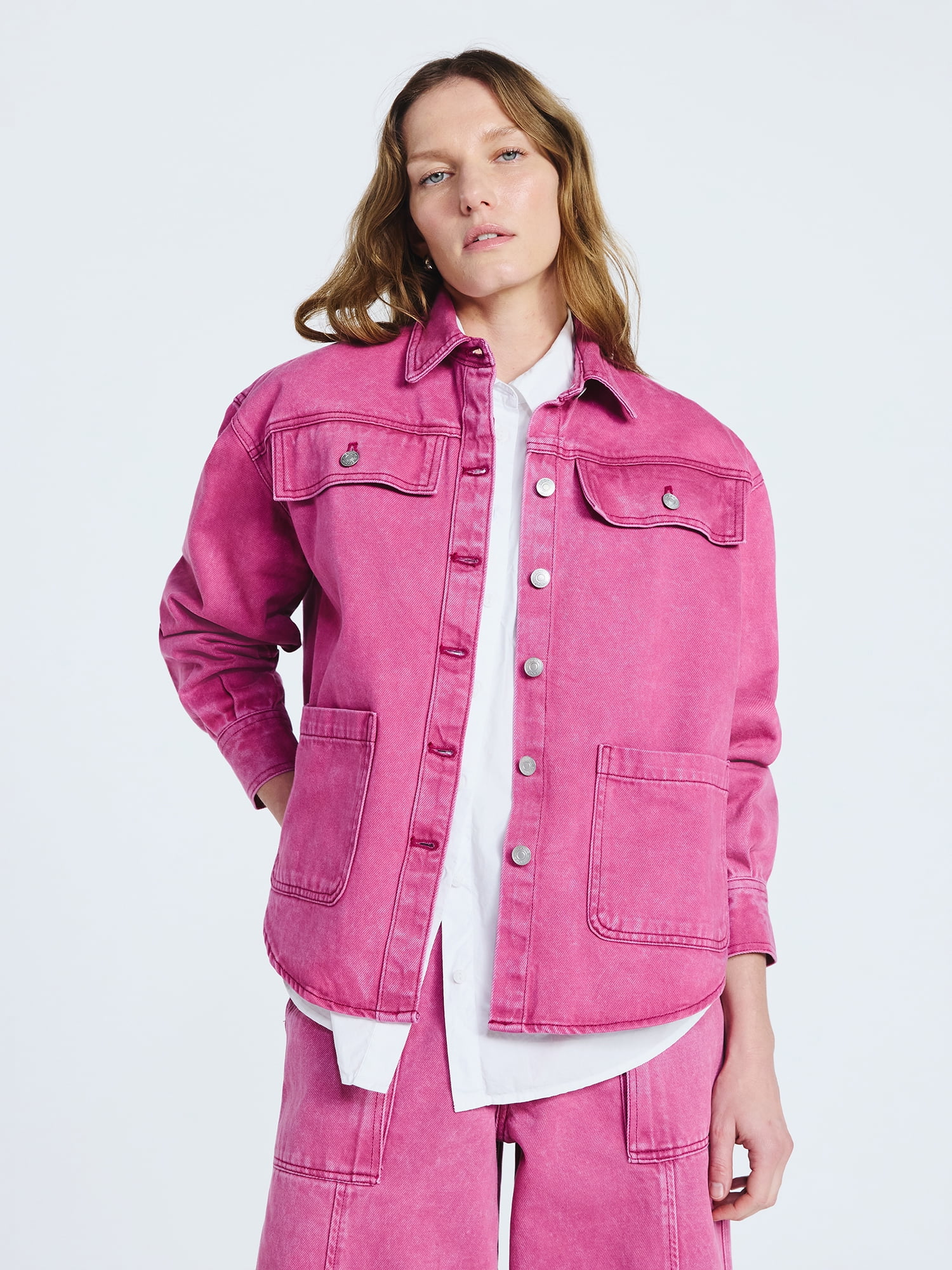 Scoop Women’s and Women’s Plus Oversized Cotton Denim Shacket, Midweight, Sizes XS-4X