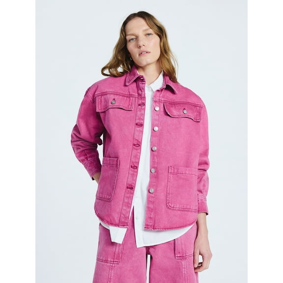 Scoop Women’s and Women’s Plus Oversized Cotton Denim Shacket, Midweight, Sizes XS-4X
