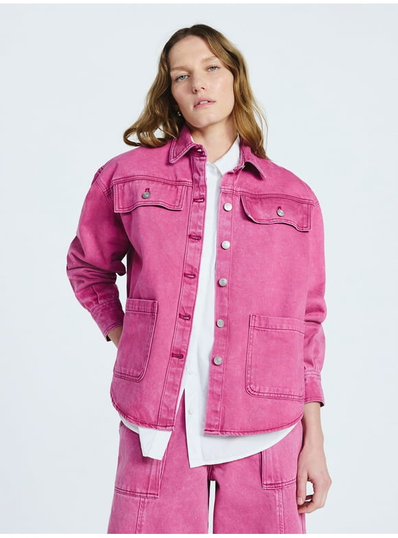 Women’s and Women’s Plus Oversized Cotton Denim Shacket, Midweight, Sizes XS-4X