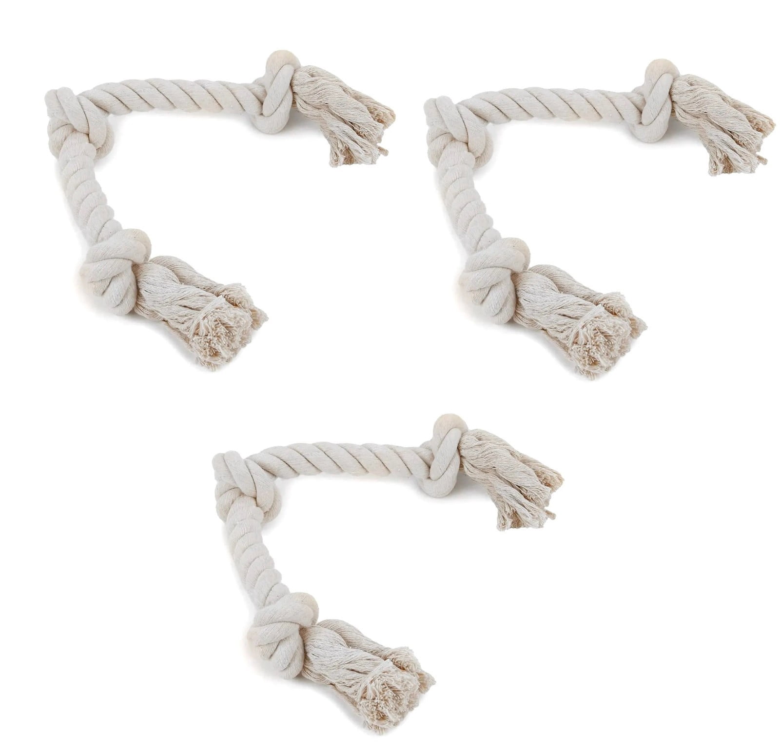 LONG Rope Eco Friendly Dog Tug Toys 21 inches 100% Cotton FUN 3 Knot Interactive (Three Long Rope Toys)