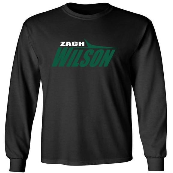 LONG SLEEVE Black Zach Wilson Jets Black Stealth Logo T-shirt ADULT
