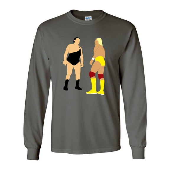 LONG SLEEVE GREY Andre The Giant Hulk Hogan "The Stare" T-shirt ADULT