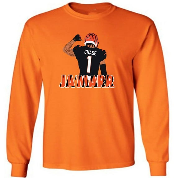 LONG SLEEVE ORANGE Bengals Ja'Marr Chase Jamarr Pic T-shirt YOUTH XL