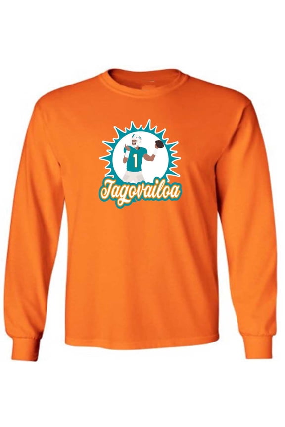LONG SLEEVE ORANGE Dolphins Tua Tagovailoa Logo T-shirt ADULT