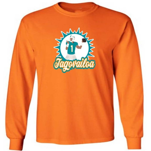 LONG SLEEVE ORANGE Dolphins Tua Tagovailoa Logo T-shirt YOUTH XL