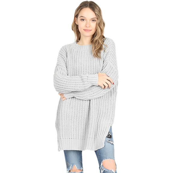 LONG SLEEVE SWEATER ROUND NECK WITH SIDE SLIT 2 COLORS AVAILABLE