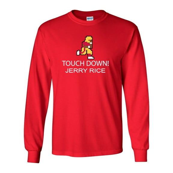 LONG SLEEVE Shedd Shirts Red Jerry Rice San Francisco "Tecmo Touchdown"  Adult Large T-Shirt