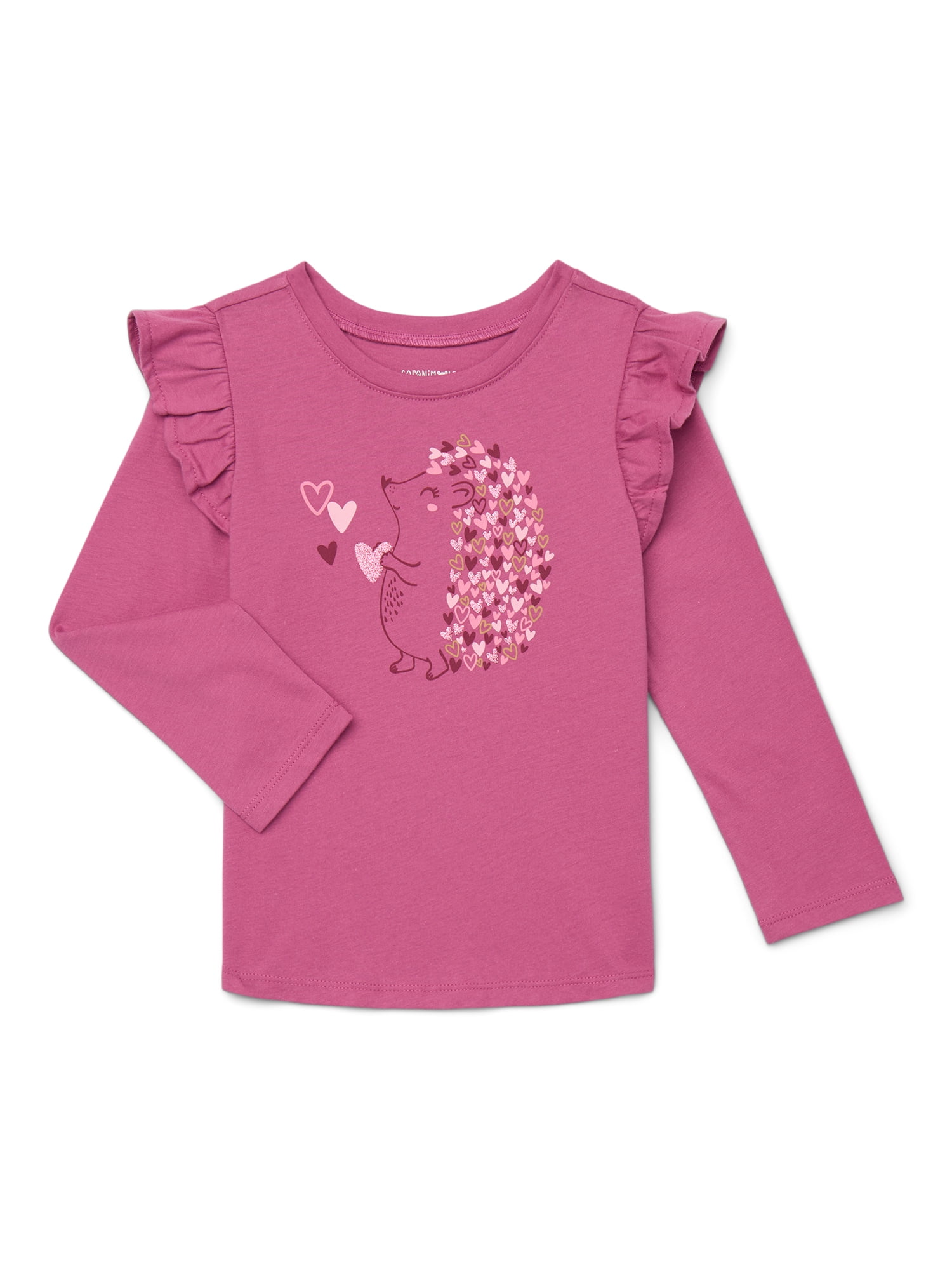 Garanimals Toddler Girl Ruffle Shoulder Long Sleeve Graphic T-Shirt, Sizes 18M-5T
