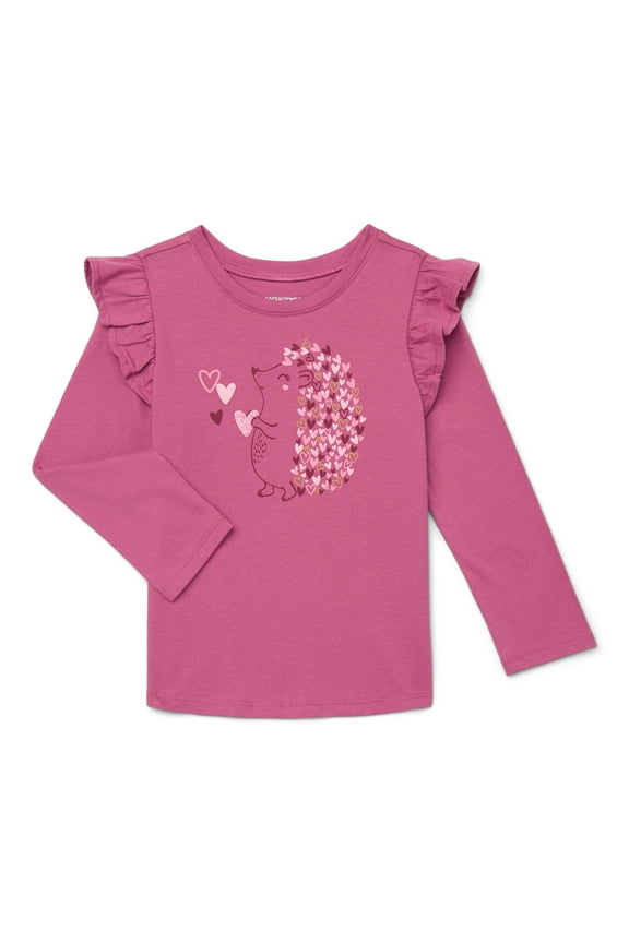 Toddler Girl Ruffle Shoulder Long Sleeve Graphic T-Shirt, Sizes 18M-5T