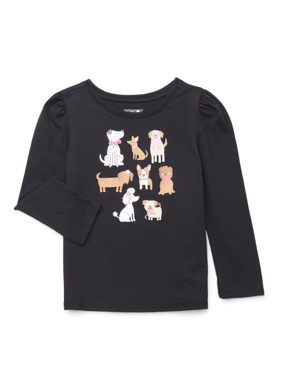 Toddler Girl Graphic T-Shirt with Long Puff Sleeves, Sizes 18M-5T