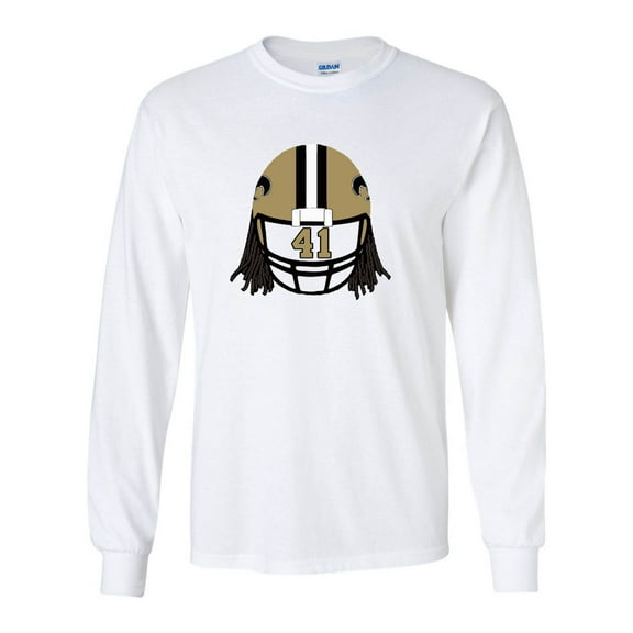 LONG SLEEVE WHITE Saints Alvin Kamara Helmet T-shirt ADULT