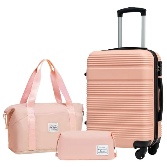 LONG VACATION 3 Piece Carry On Luggage 20 Inch Suitcase with Spinner Wheels, ABS+PC Hardshell Suitcase set with TSA Lock & YKK Zipper, Pink