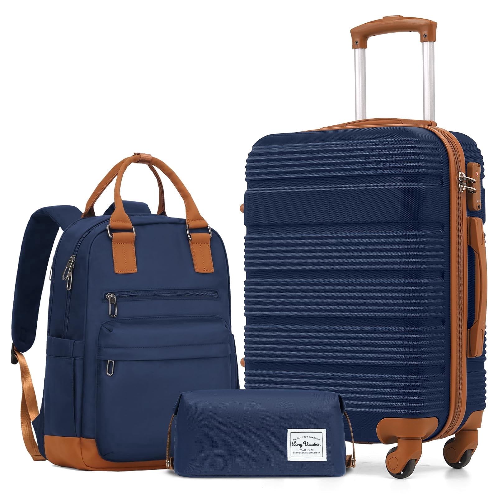 LONG VACATION 3 Piece Carry On Luggage 20 Inch Suitcase with Spinner Wheels, ABS+PC Hardshell Suitcase set with TSA Lock & YKK Zipper
