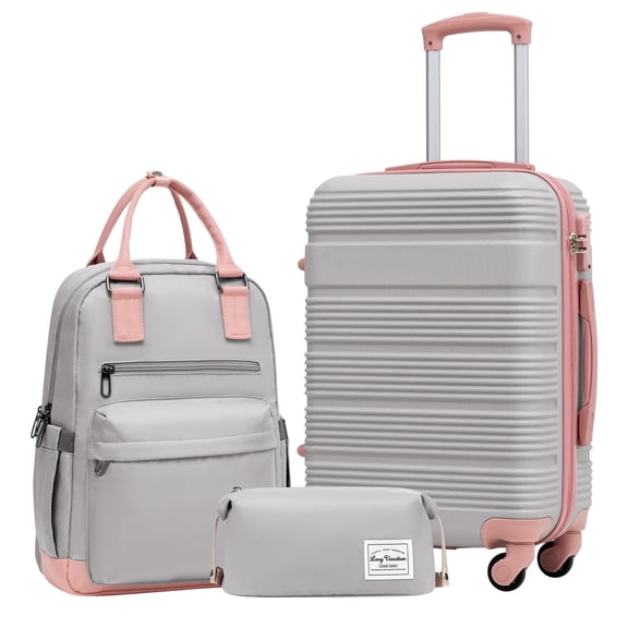 LONG VACATION 3 Piece Carry On Luggage 20 Inch Suitcase with Spinner Wheels, ABS+PC Hardshell Suitcase set with TSA Lock & YKK Zipper