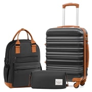 LONG VACATION Carry On Luggage Sets 3 Piece 20 Inch Suitcase Set, ABS+PC Hardshell Lightweight Travel Luggage with Spinner Wheels & YKK Zipper TSA Lock 20 INCH BP/TB, BLACK-BROWN