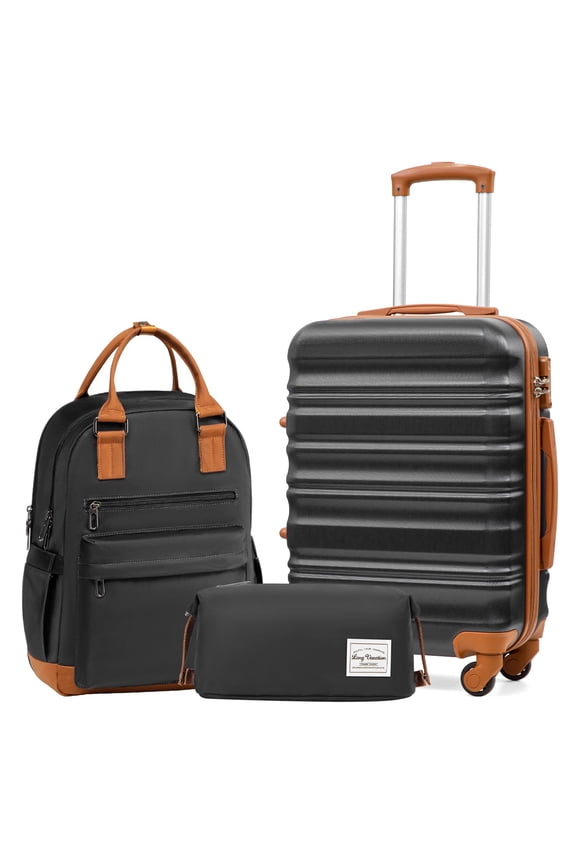 Carry On Luggage Sets 3 Piece 20 Inch Suitcase Set, ABS+PC Hardshell Lightweight Travel Luggage with Spinner Wheels & YKK Zipper TSA Lock (20 INCH (BP/TB), BLACK-BROWN)