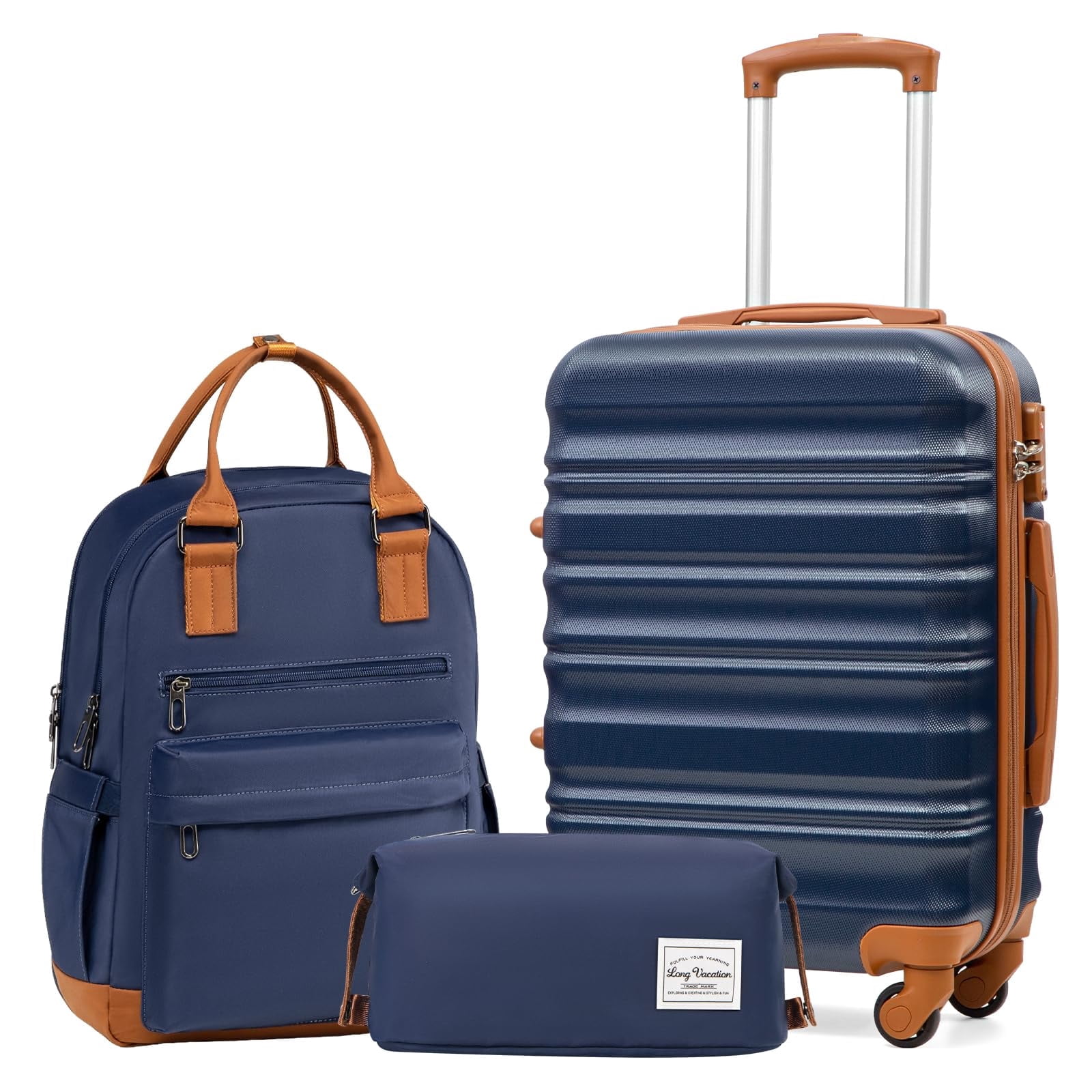 LONG VACATION Carry On Luggage Sets 3 Piece 20 Inch Suitcase Set, ABS+PC Hardshell Lightweight Travel Luggage with Spinner Wheels & YKK Zipper TSA Lock (20 INCH (BP/TB), NAVY)