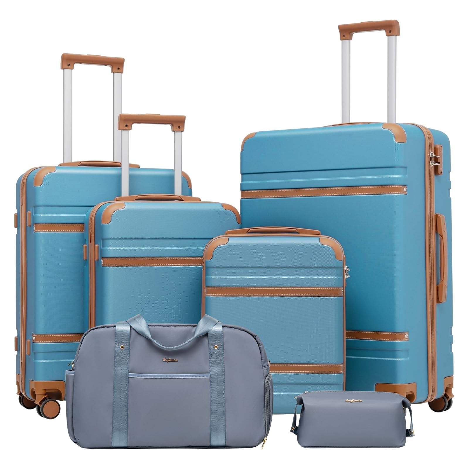 LONG VACATION Luggage Set 6 Piece Suitcase with Spinner Wheels, ABS+PC Hardshell Luggage with TSA Lock & YKK Zipper