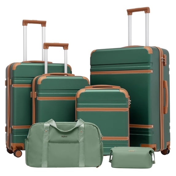 LONG VACATION Luggage Set 6 Piece Suitcase with Spinner Wheels, ABS+PC Hardshell Luggage with TSA Lock & YKK Zipper