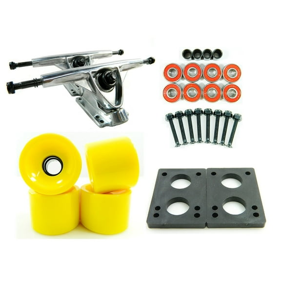 LONGBOARD PARTS PACKAGE 180mm Raw Trucks 70mm Solid Yellow Wheels/Bearings/HW