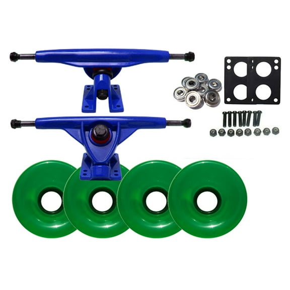 LONGBOARD Reverse Kingpin TRUCKS BLUE 76mm GREEN WHEELS Package