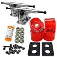 thumbnail image 1 of LONGBOARD Skateboard TRUCKS COMBO set w/ 71mm WHEELS + 9.675" Polished / Black trucks - Red wheels Polished trucks, 1 of 1