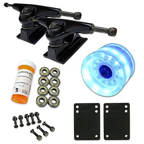 LONGBOARD Skateboard TRUCKS COMBO set w/ LED light up WHEELS + trucks Package - 60mm LED Blue wheels Black trucks