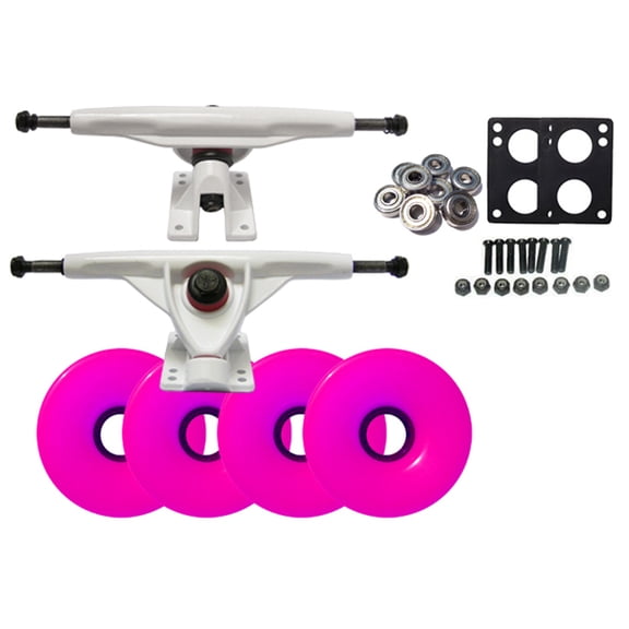 LONGBOARD Skateboard WHITE TRUCKS 70mm PINK WHEEL Pack