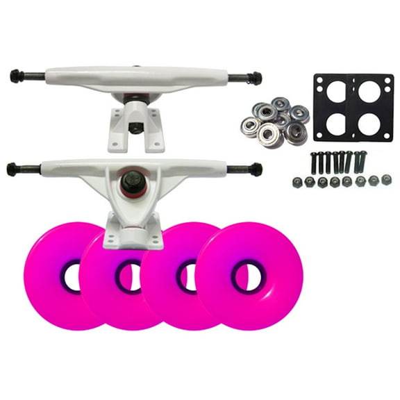 LONGBOARD Skateboard WHITE TRUCKS 76mm PINK WHEEL Pack