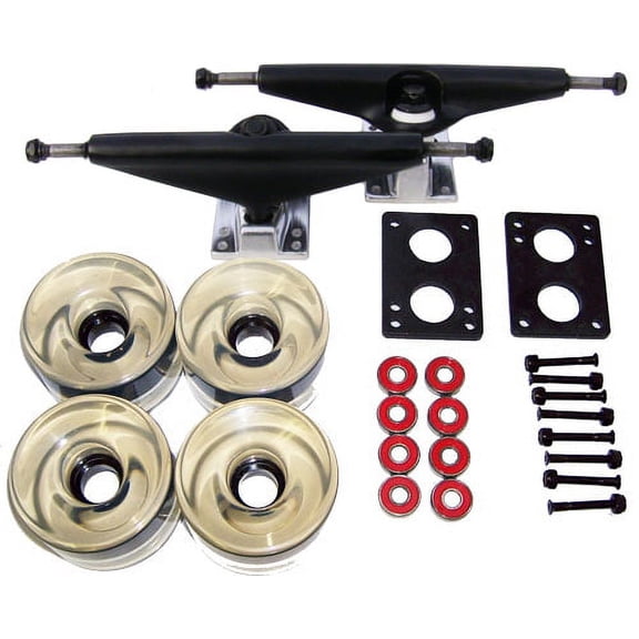 LONGBOARD TRUCKS WHEELS BEARINGS 6.0 Black, 70mm Trans Clear