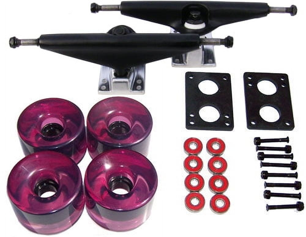 LONGBOARD TRUCKS WHEELS BEARINGS 6.0 Black, 76mm Trans Purple
