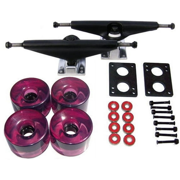 LONGBOARD TRUCKS WHEELS BEARINGS 6.0 Black, 76mm Trans Purple