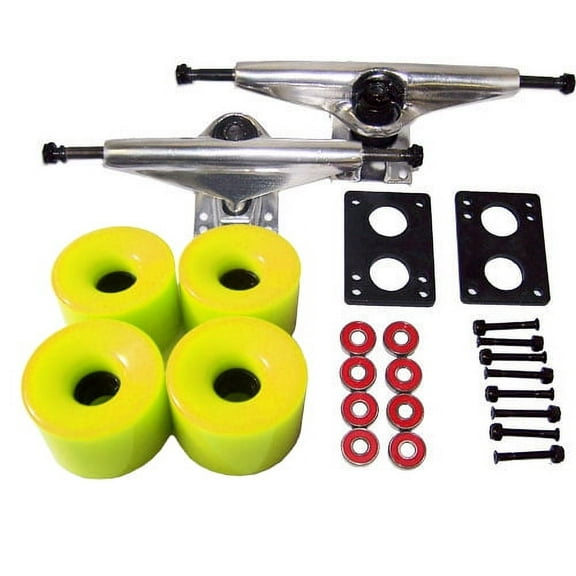 LONGBOARD TRUCKS WHEELS BEARINGS 6.0 Raw, 70mm Solid Yellow