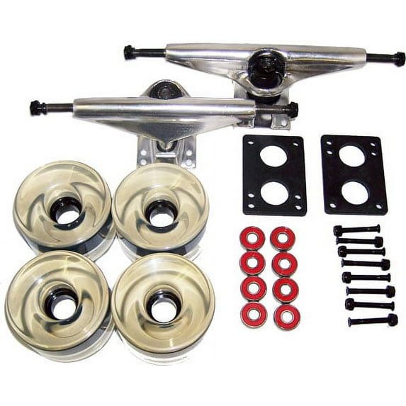 LONGBOARD TRUCKS WHEELS BEARINGS 6.0 Raw, 70mm Trans Clear