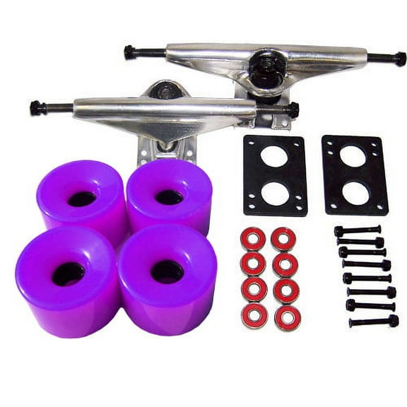 LONGBOARD TRUCKS WHEELS BEARINGS 6.0 Raw, 76mm Solid Purple