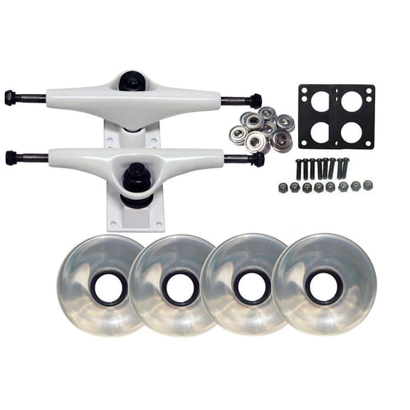 LONGBOARD TRUCKS WHEELS BEARINGS 6.0 White, 76mm Trans Clear