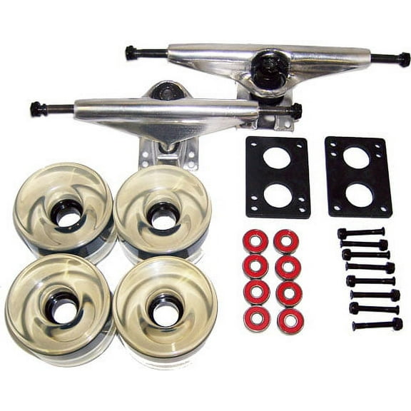 LONGBOARD TRUCKS WHEELS BEARINGS 7.0 Raw, 70mm Trans Clear