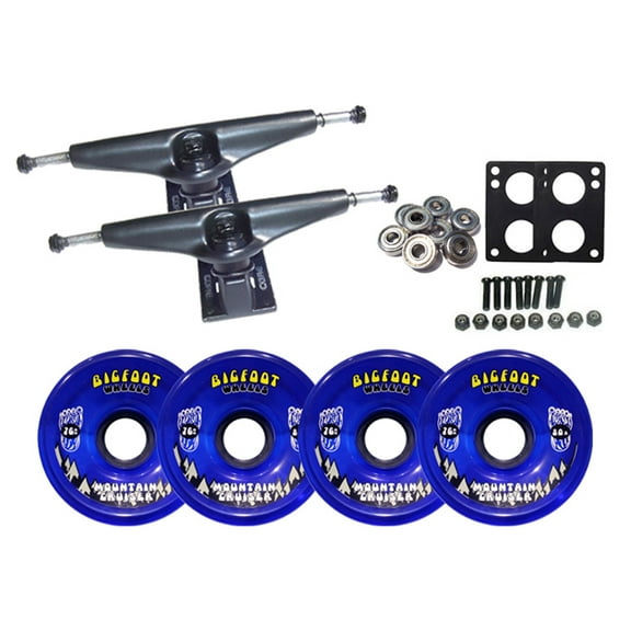 LONGBOARD Trucks/Wheels/Bearings BLACK 7.0 + BIGFOOT 76MM CRUISERS BLUE