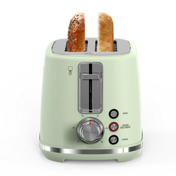 LONGDEEM 2 Slice Toaster Green - 6 Settings, Extra Wide Slots, High Lift, Auto Shutoff