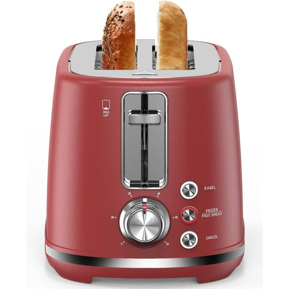 LONGDEEM 2 Slice Toaster - 6 Settings, Extra Wide Slots, High Lift, Auto Shutoff - Red