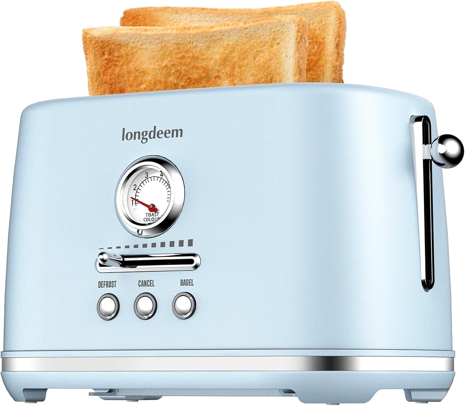 Retro Blue 2-Slice Toaster with Wide Slots and Crumb Tray