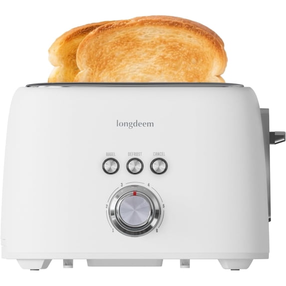LONGDEEM 2 Slice Toaster Wide Slot - 6 Shade Settings, Removable Tray - White